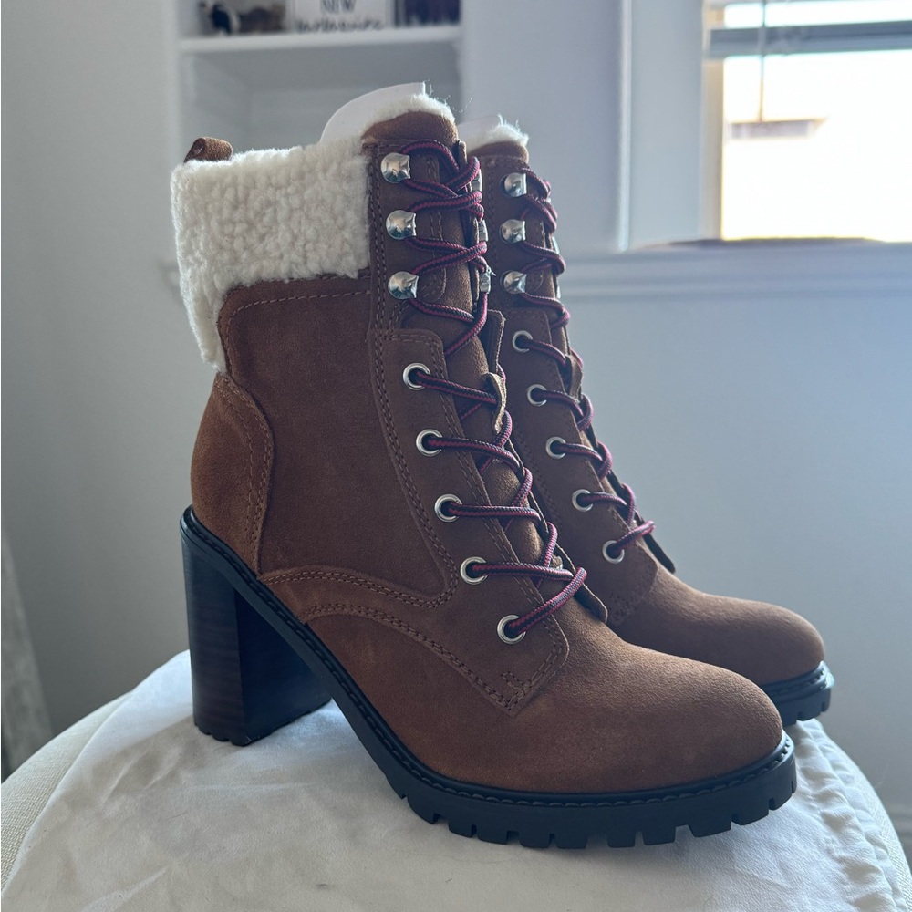 Steve Madden Tan Heeled Boots with Shearling Collar